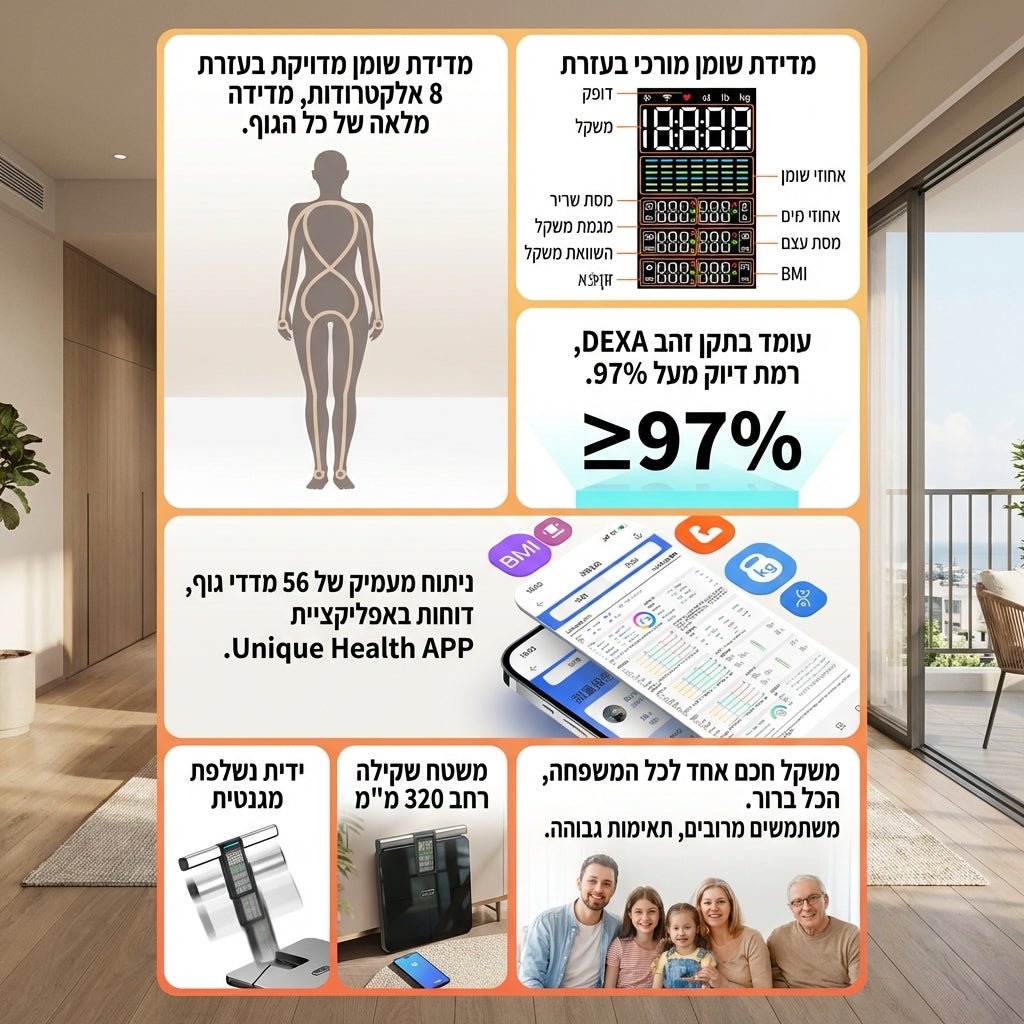 משקל חכם 8 אלקטרודות למדידת הרכב גוף מלא | משקל חכם 8 אלקטרודות למדידת הרכב גוף מלא | אוזו - שופ